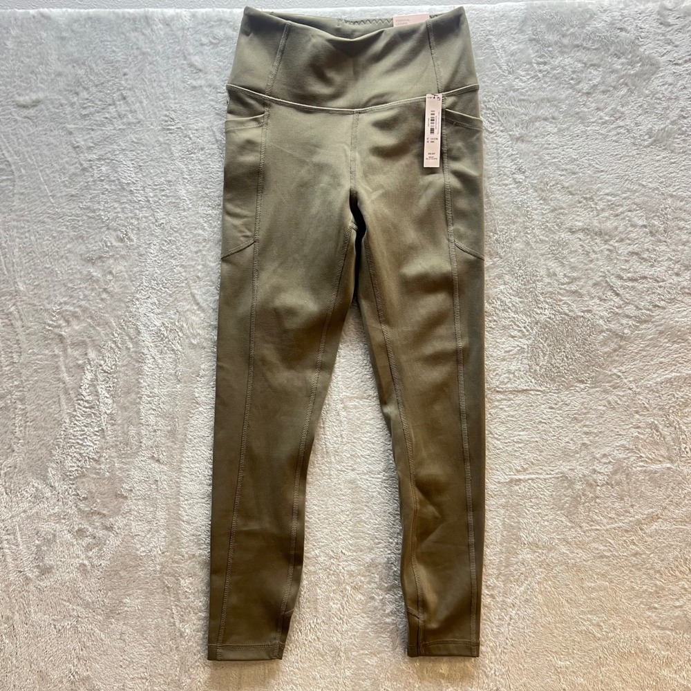 Victoria's Secret Essential Leggings XS Olive Green High Waist Pocket 24" Inseam